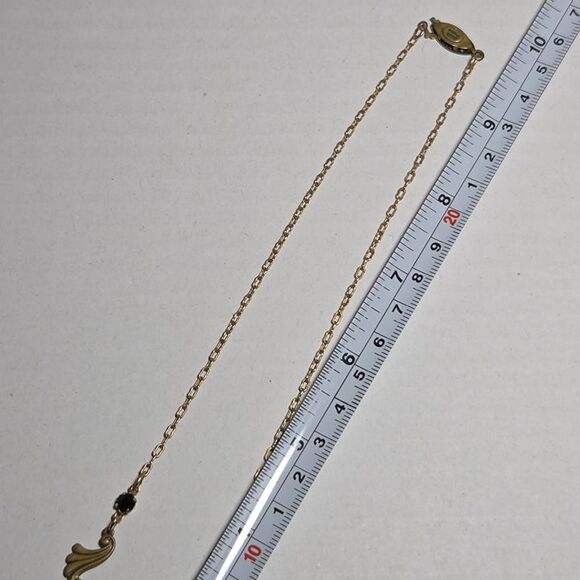 Vintage Signed SADIE GREEN Art Nouveau Style Black Stone Dangle Pendant Necklace - Picture 6 of 8